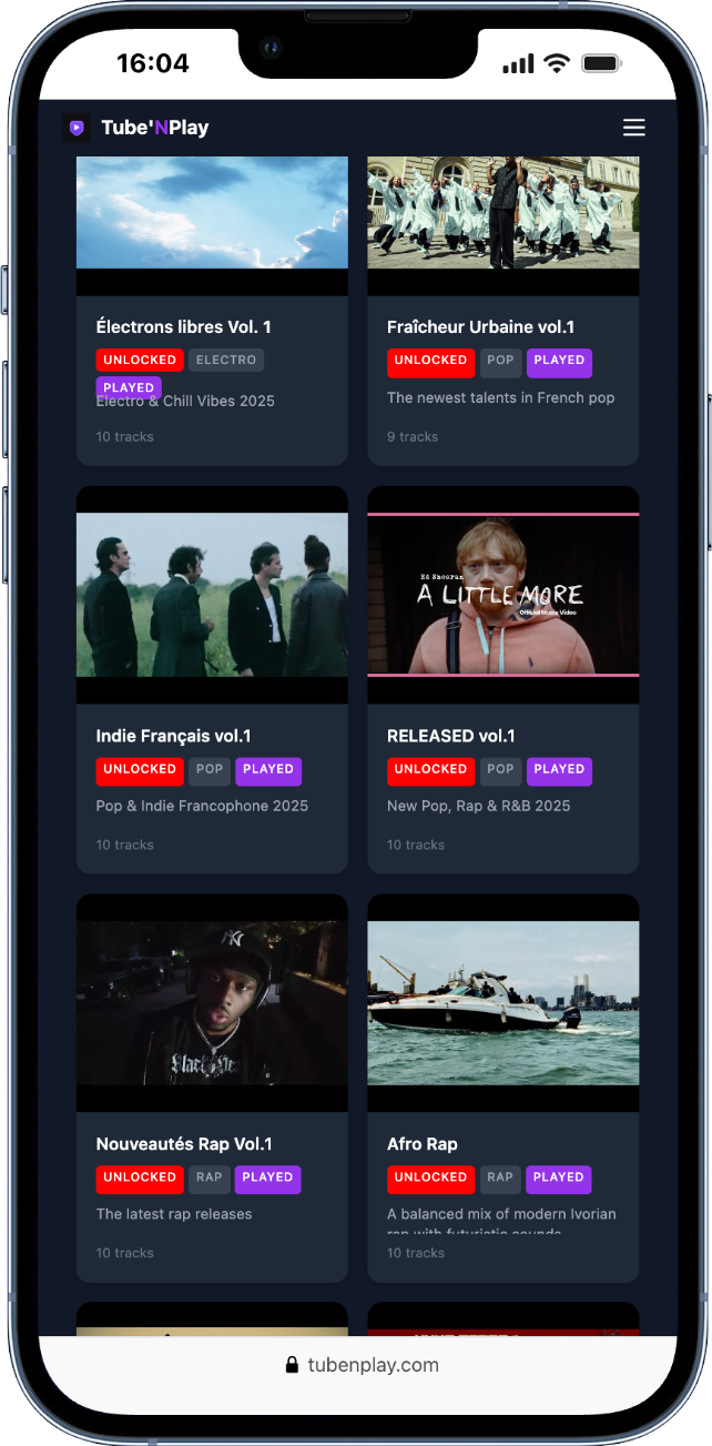Vue playlists Tube'NPlay